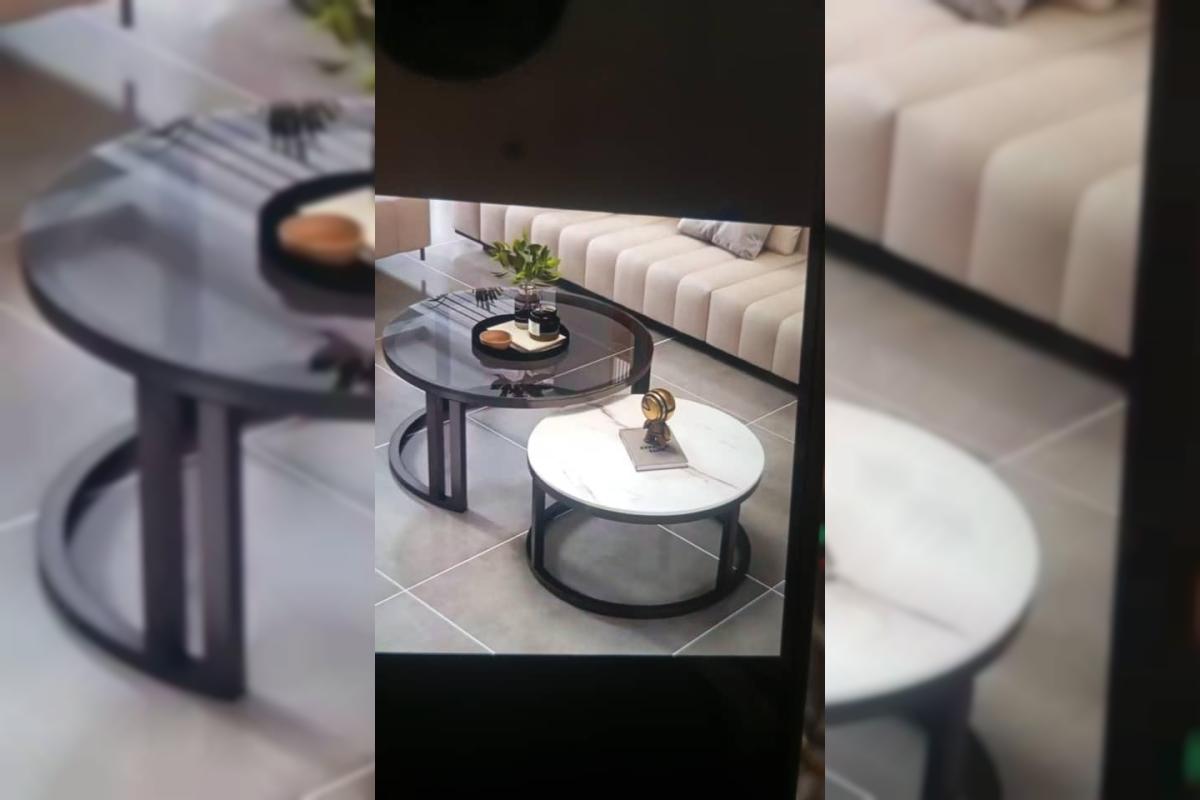 2pcs marble table set paired with tempered glass